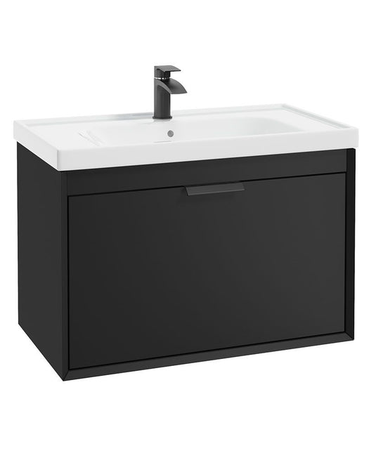 Sonas Fjord Wall Hung 80Cm Two Drawer Vanity Unit | Matt Black | Matt Black Handle | UF1101