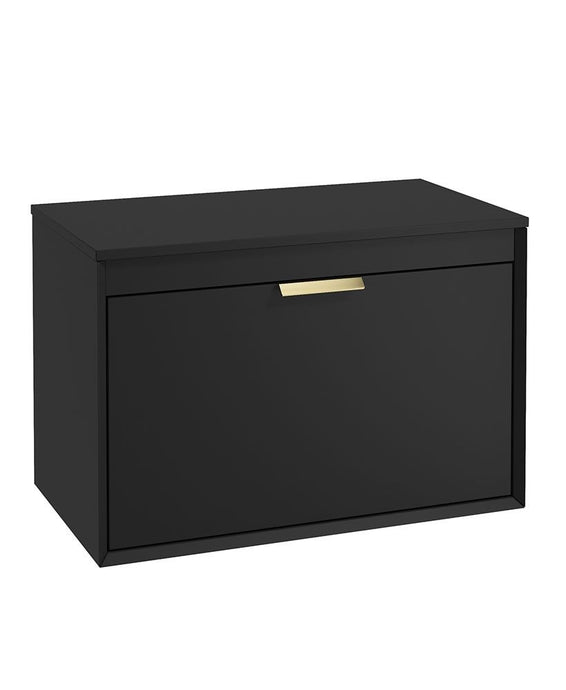 Sonas Fjord Wall Hung 80Cm Two Drawer Countertop Vanity Unit | Matt Black | Brushed Gold Handle | UF1108