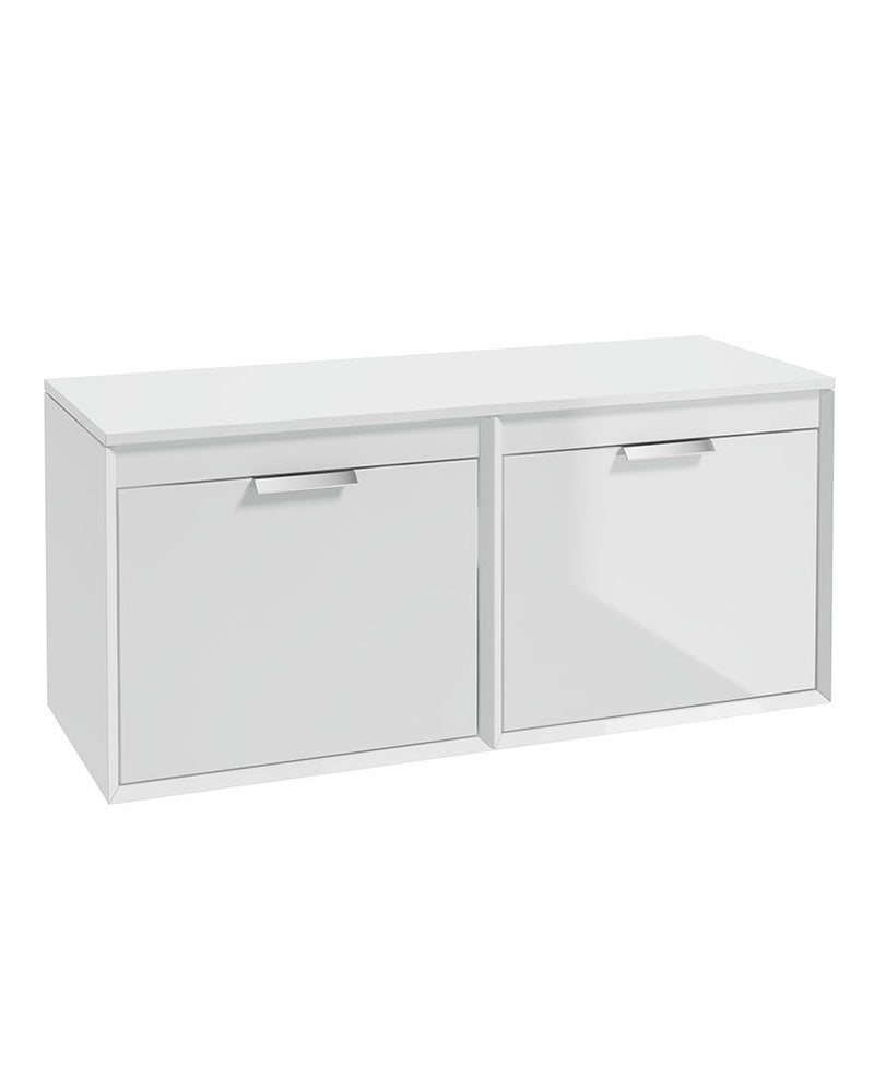 Завантажте зображення в засіб перегляду галереї, Sonas Fjord Wall Hung 120Cm Four Drawer Countertop Vanity Unit | Gloss White | Brushed Chrome Handle | UF1109
