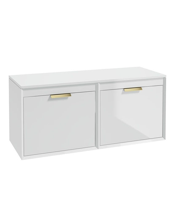 Sonas Fjord Wall Hung 120Cm Four Drawer Countertop Vanity Unit | Gloss White | Brushed Gold Handle | UF1111
