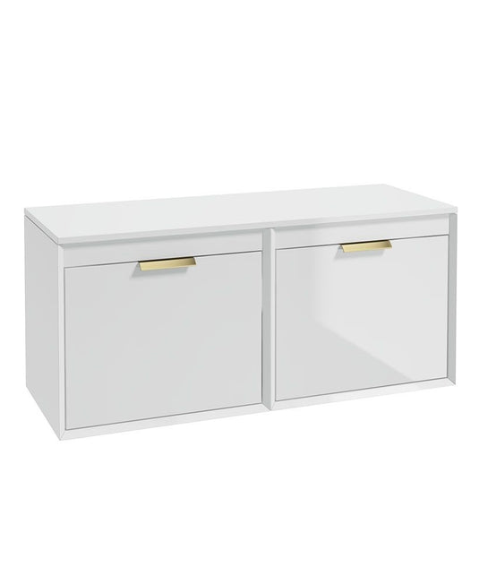 Sonas Fjord Wall Hung 120Cm Four Drawer Countertop Vanity Unit | Gloss White | Brushed Gold Handle | UF1111