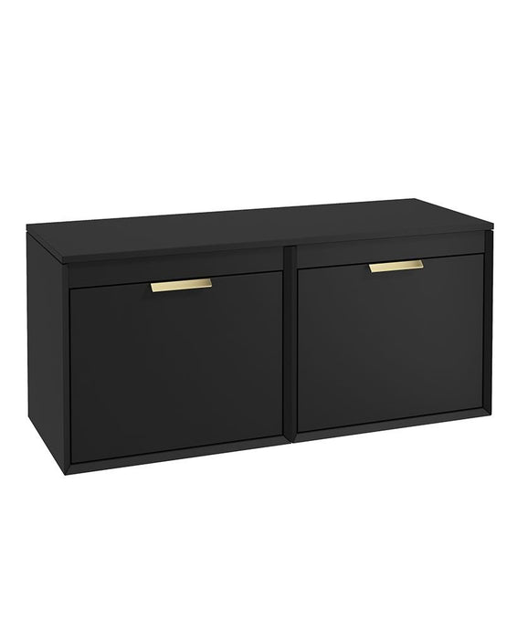 Sonas Fjord Wall Hung 120Cm Four Drawer Countertop Vanity Unit | Matt Black | Brushed Gold Handle | UF1126