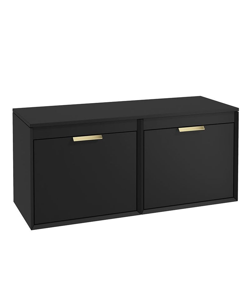 Завантажте зображення в засіб перегляду галереї, Sonas Fjord Wall Hung 120Cm Four Drawer Countertop Vanity Unit | Matt Black | Brushed Gold Handle | UF1126
