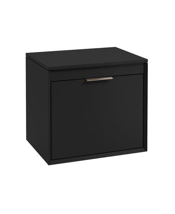 Sonas Fjord Wall Hung 60Cm Two Drawer Countertop Vanity Unit | Matt Black | Brushed Nickel Handle | UF1687