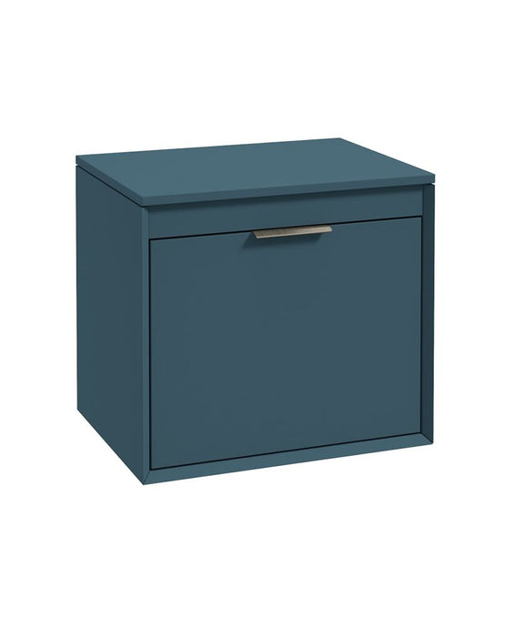 Sonas Fjord Wall Hung 60Cm Two Drawer Countertop Vanity Unit | Matt Ocean Blue | Brushed Nickel Handle | UF1689