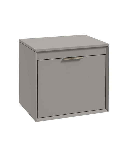 Sonas Fjord Wall Hung 60Cm Two Drawer Countertop Vanity Unit | Matt Khaki | Brushed Nickel Handle | UF1690