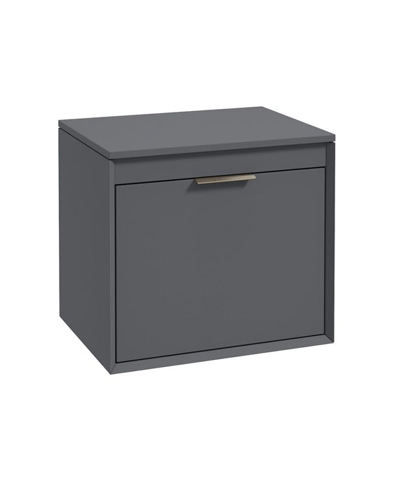 Sonas Fjord Wall Hung 60Cm Two Drawer Countertop Vanity Unit | Matt Midnight Grey | Brushed Nickel Handle | UF1691