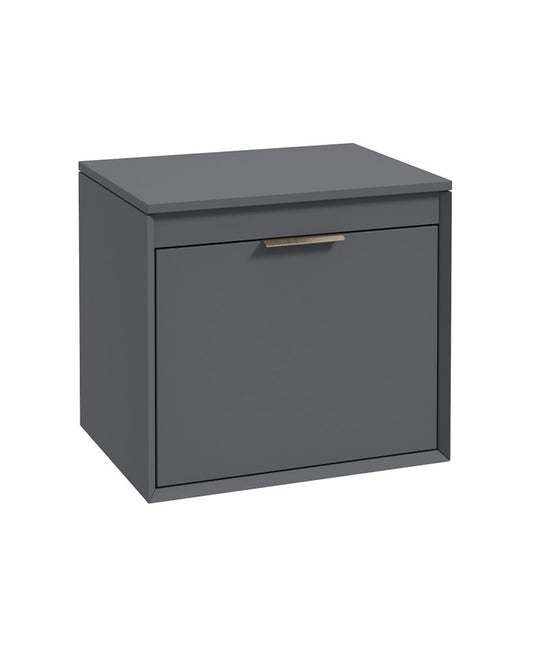 Sonas Fjord Wall Hung 60Cm Two Drawer Countertop Vanity Unit | Matt Midnight Grey | Brushed Nickel Handle | UF1691