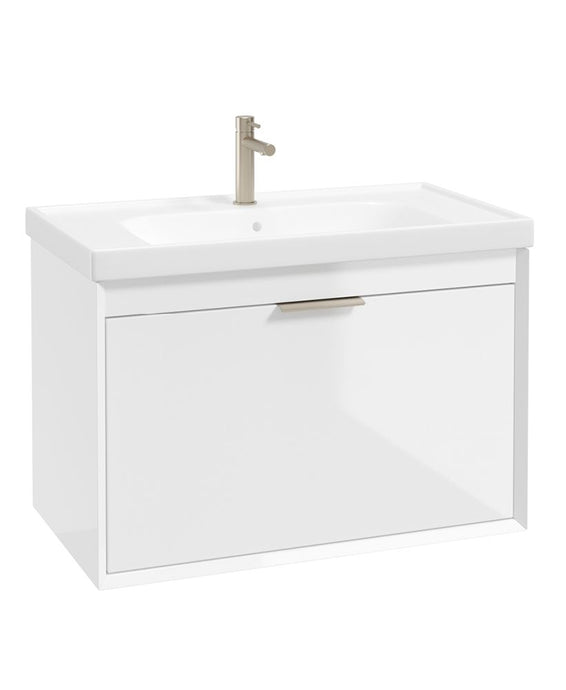Sonas Fjord Wall Hung 80Cm Two Drawer Vanity Unit | Gloss White | Brushed Nickel Handle | UF1692