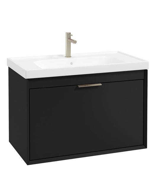 Sonas Fjord Wall Hung 80Cm Two Drawer Vanity Unit | Matt Black | Brushed Nickel Handle | UF1693