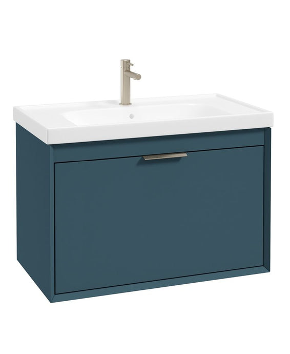 Sonas Fjord Wall Hung 80Cm Two Drawer Vanity Unit | Matt Ocean Blue | Brushed Nickel Handle | UF1695