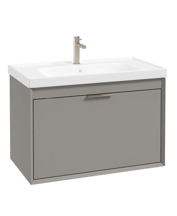 Sonas Fjord Wall Hung 80Cm Two Drawer Vanity Unit | Matt Khaki | Brushed Nickel Handle | UF1696