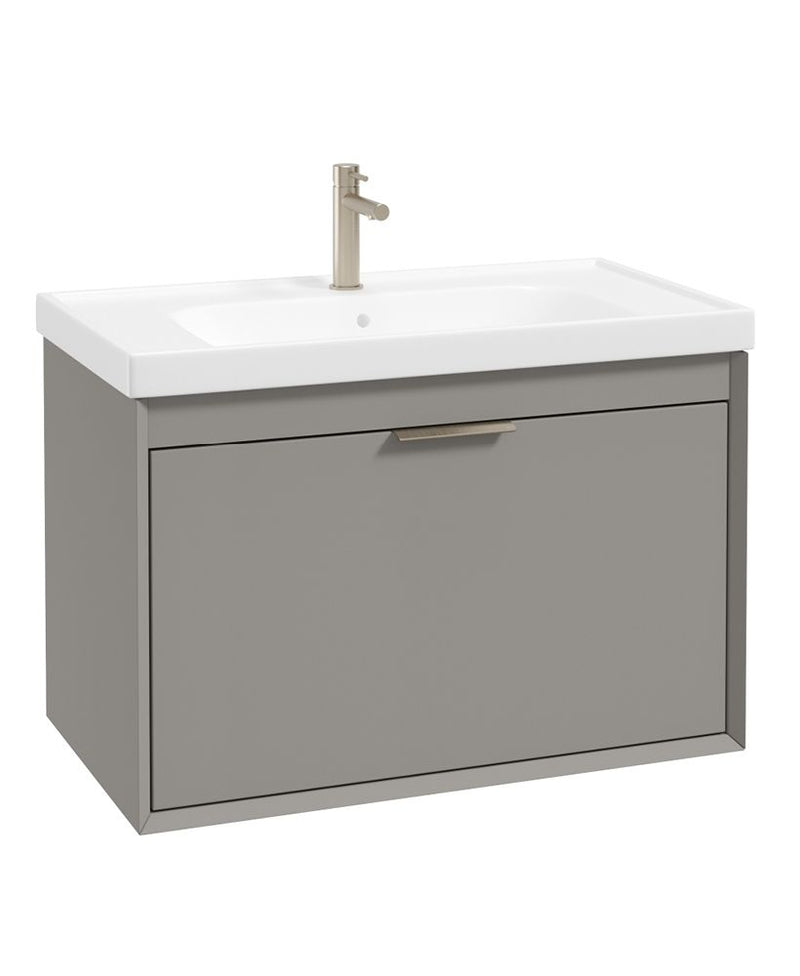 Завантажте зображення в засіб перегляду галереї, Sonas Fjord Wall Hung 80Cm Two Drawer Vanity Unit | Matt Khaki | Brushed Nickel Handle | UF1696

