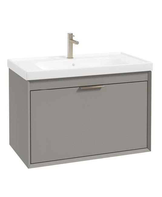 Sonas Fjord Wall Hung 80Cm Two Drawer Vanity Unit | Matt Khaki | Brushed Nickel Handle | UF1696