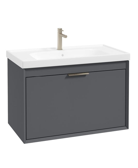 Sonas Fjord Wall Hung 80Cm Two Drawer Vanity Unit | Matt Midnight Grey | Brushed Nickel Handle | UF1697