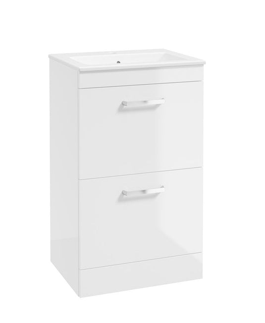 Sonas Corta Floorstanding 50Cm Two Drawer Unit | Gloss White | Chrome Handles | UF1839