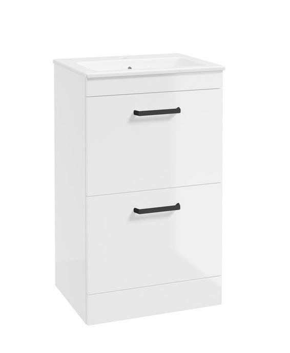 Sonas Corta Floorstanding 50Cm Two Drawer Unit | Gloss White | Black Handles | UF1840