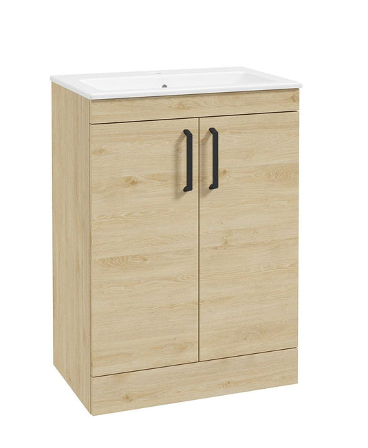 Sonas Corta Floorstanding 60Cm Two Door Unit | Honey Oak | Black Handles | UF1846