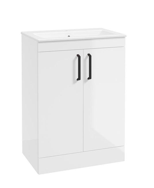 Sonas Corta Floorstanding 60Cm Two Door Unit | Gloss White | Black Handles | UF1850