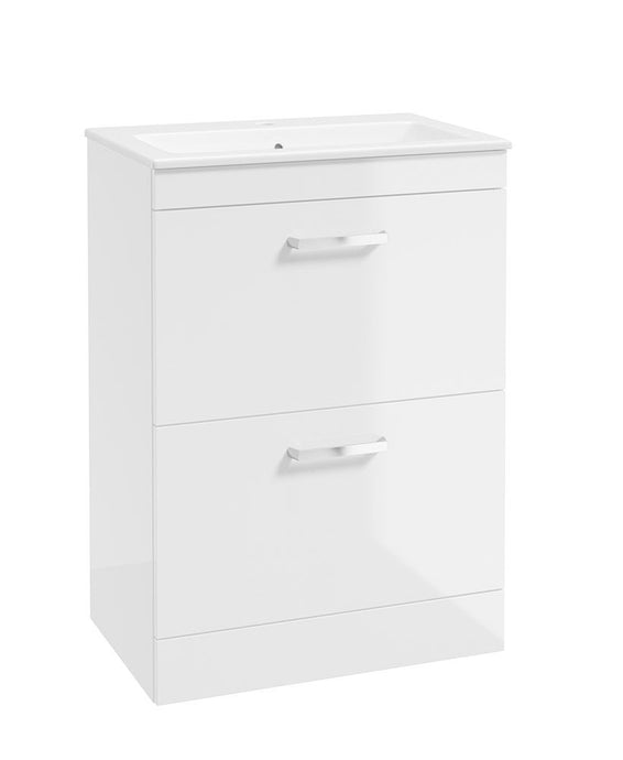 Sonas Corta Floorstanding 60Cm Two Drawer Unit | Gloss White | Chrome Handles | UF1859
