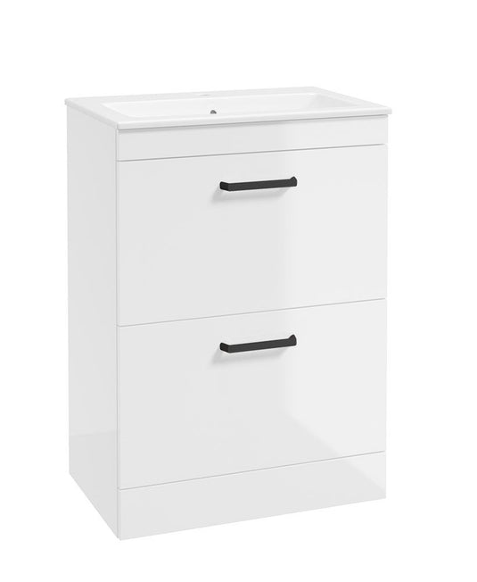 Sonas Corta Floorstanding 60Cm Two Drawer Unit | Gloss White | Black Handles | UF1860