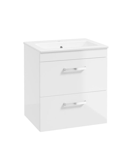 Sonas Corta Wall Hung 50Cm Two Drawer Unit | Gloss White | Chrome Handles | UF1889