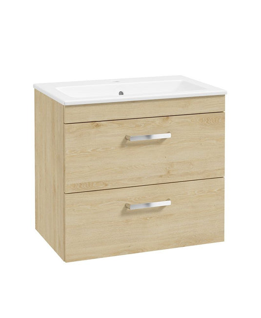 Sonas Corta Wall Hung 60Cm Two Drawer Unit | Honey Oak | Chrome Handles | UF1915