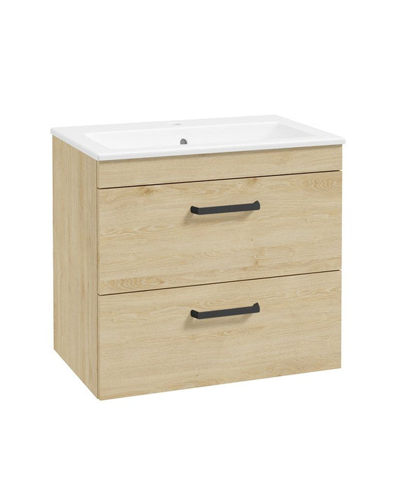 Sonas Corta Wall Hung 60Cm Two Drawer Unit | Honey Oak | Black Handles | UF1916