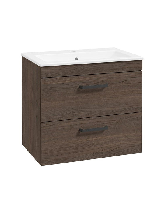 Sonas Corta Wall Hung 60Cm Two Drawer Unit | Sable Ash | Black Handles | UF1918