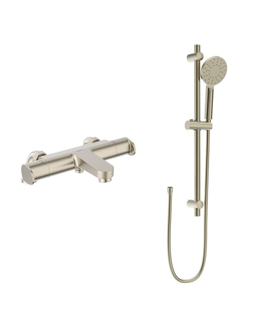 Sonas Urban Deck Mounted Thermostatic Bath Shower Mixer & Slide Rail Kit | Brushed Nickel 