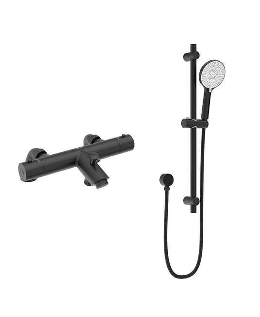 Sonas Form Deck Mounted Thermostatic Bath Shower Mixer & Slide Rail Kit | Matt Black 