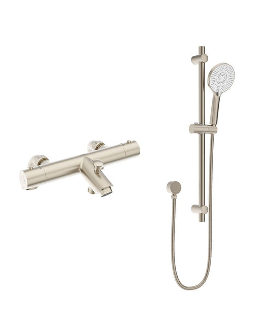 Sonas Form Deck Mounted Thermostatic Bath Shower Mixer& Slide Rail Kit | Brushed Nickel