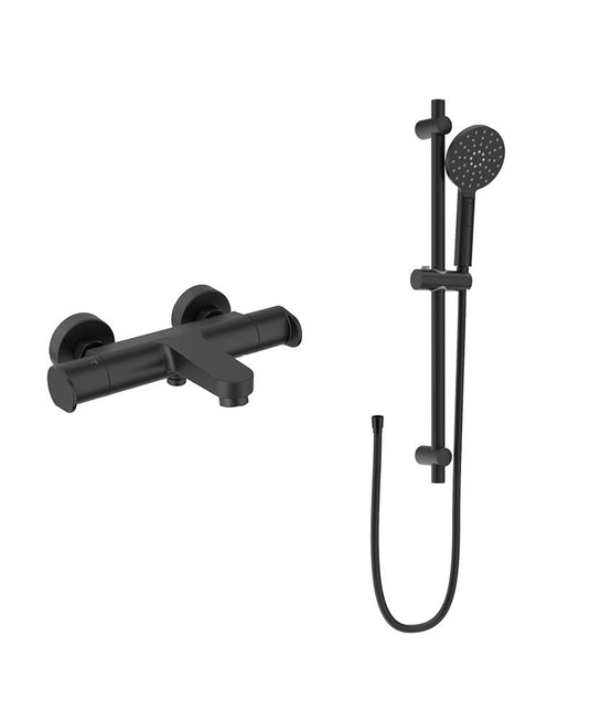 Sonas Urban Wall Mounted Thermostatic Bath Shower Mixer & Slide Rail Kit | Matt Black