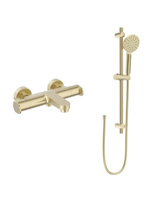 Sonas Urban Wall Mounted Thermostatic Bath Shower Mixer & Slide Rail Kit | Brushed Gold