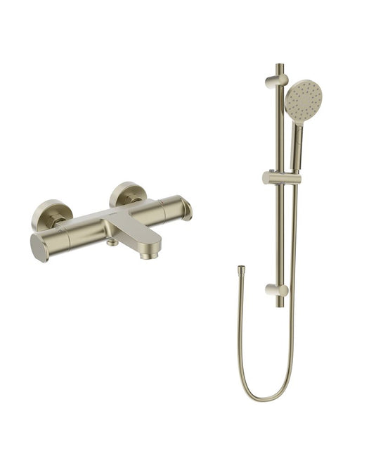 Sonas Urban Wall Mounted Thermostatic Bath Shower Mixer & Slide Rail Kit | Brushed Nickel 