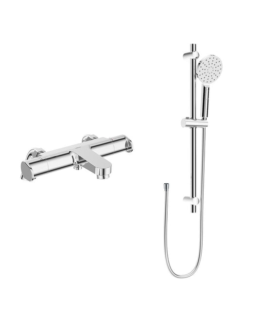 Sonas Urban Deck Mounted Thermostatic Bath Shower Mixer & Slide Rail Kit | Chrome