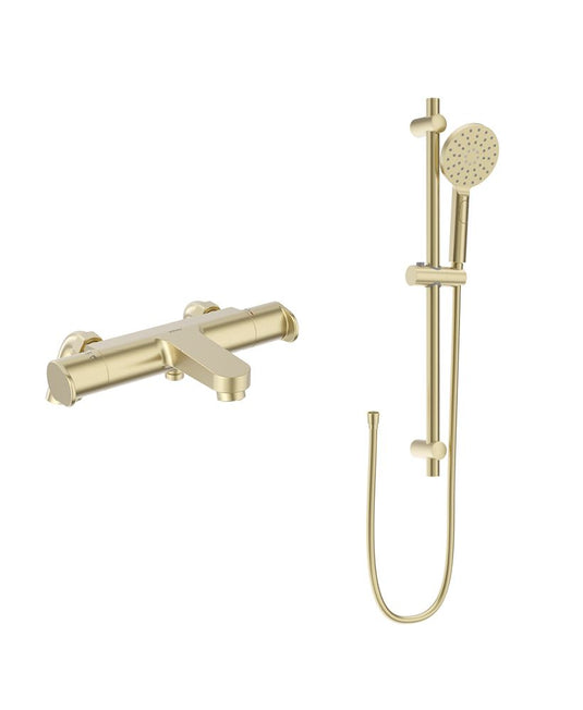 Sonas Urban Deck Mounted Thermostatic Bath Shower Mixer & Slide Rail Kit | Brushed Gold 