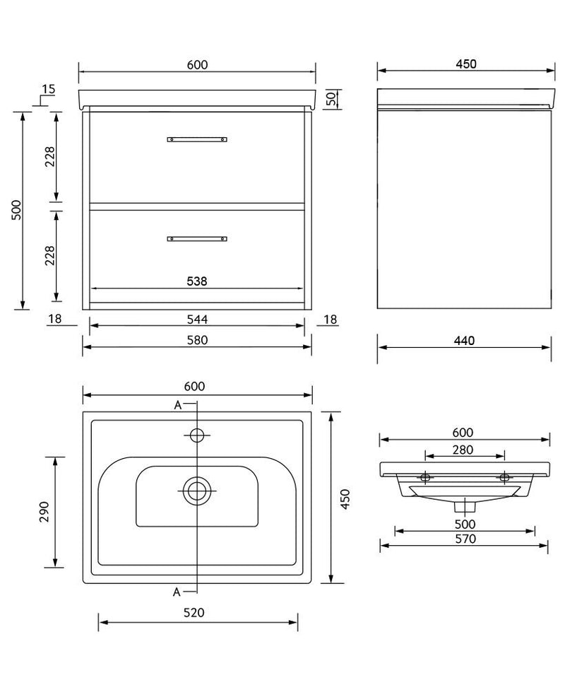 Load image into Gallery viewer, Sonas Finland Wall Hung 60Cm Two Drawer Vanity Unit | Matt Morning Sky Blue | Brushed Gold Handle | UF0537
