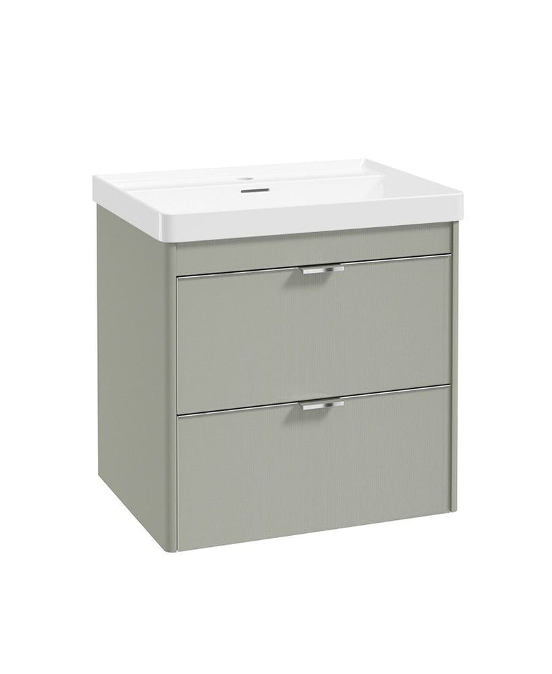 Załaduj obraz do przeglądarki galerii, Sonas Lumiere Wall Hung 60cm Two Drawers Vanity Unit | Reed Basin | Lakeside Sage | Chrome Handles | UF3343
