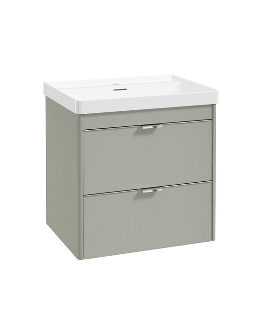 Sonas Lumiere Wall Hung 60cm Two Drawers Vanity Unit | Reed Basin | Lakeside Sage | Chrome Handles | UF3343