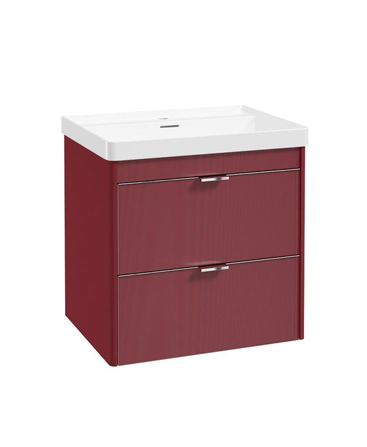Sonas Lumiere Wall Hung 60cm Two Drawers Vanity Unit | Reed Basin | Ruby Fern | Chrome Handles | UF3351