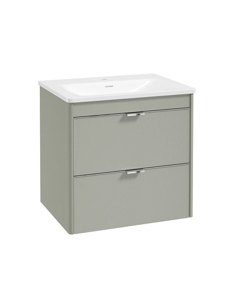 Load image into Gallery viewer, Sonas Lumiere Wall Hung 60cm Two Drawers Vanity Unit | Shadow Basin | Lakeside Sage | Chrome Handles | UF2476
