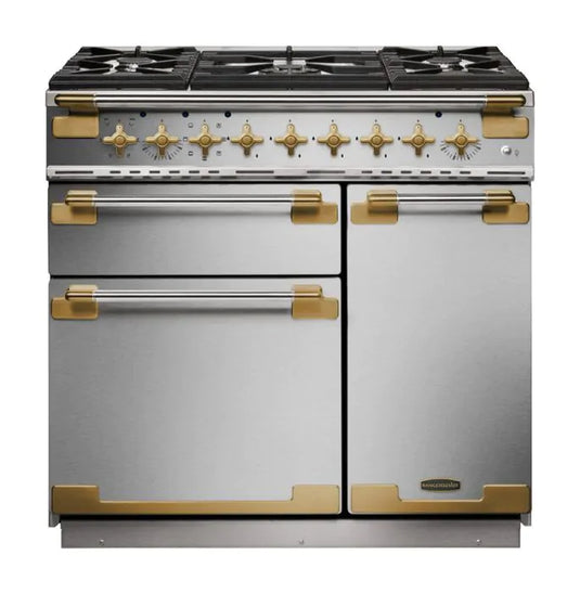 Rangemaster Elise 90 Dual Fuel Stainless Steel with Antique Brass Trim | ELS90DFFSS/AB