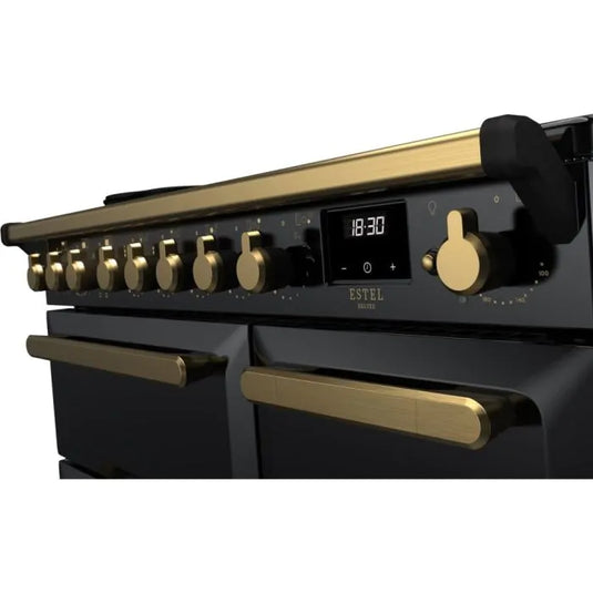 Rangemaster Estel Deluxe 90 | Induction | Gloss Black | Antique Brass Trim | ESDL90EIPGBL/AB1
