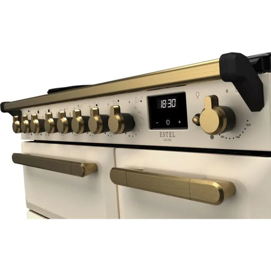 Rangemaster Estel Deluxe 90 | Induction | Pale Cream | Antique Brass Trim | ESDL90EIPPCR/AB1