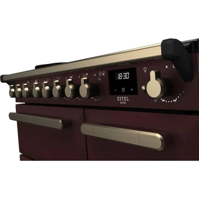 Завантажте зображення в засіб перегляду галереї, Rangemaster Estel Deluxe 90cm Induction Range Cooker | Bordeaux / Antique Brass | ESDL90EIPBOR/AB1
