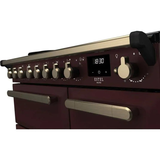 Rangemaster Estel Deluxe 90cm Induction Range Cooker | Bordeaux / Antique Brass | ESDL90EIPBOR/AB1