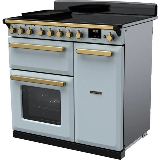 Rangemaster Estel Deluxe 90 | Induction | Misty Blue  | Antique Brass Trim | ESDL90EIPMSB/AB1