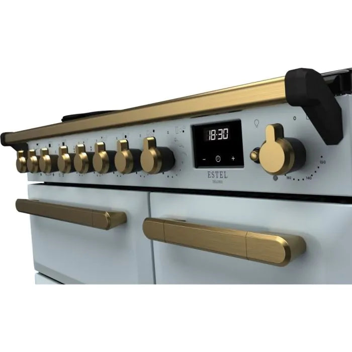 Load image into Gallery viewer, Rangemaster Estel Deluxe 90 | Induction | Misty Blue  | Antique Brass Trim | ESDL90EIPMSB/AB1
