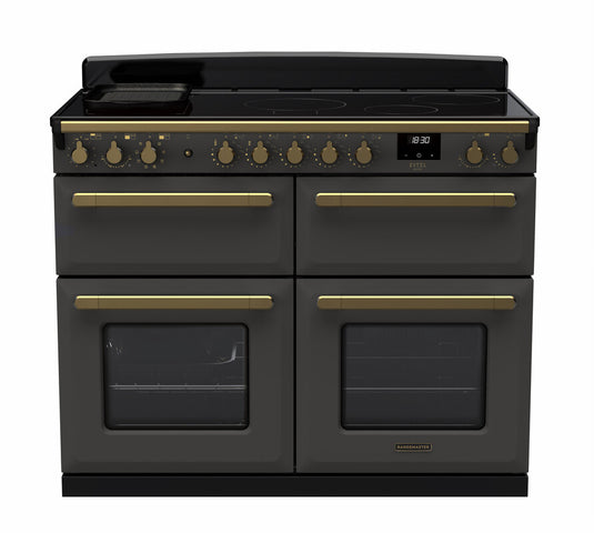 Rangemaster Estel Deluxe 110 Slow Oven | Induction | Slate | Antique Brass Trim | ESDLB110EIPSLT/AB1